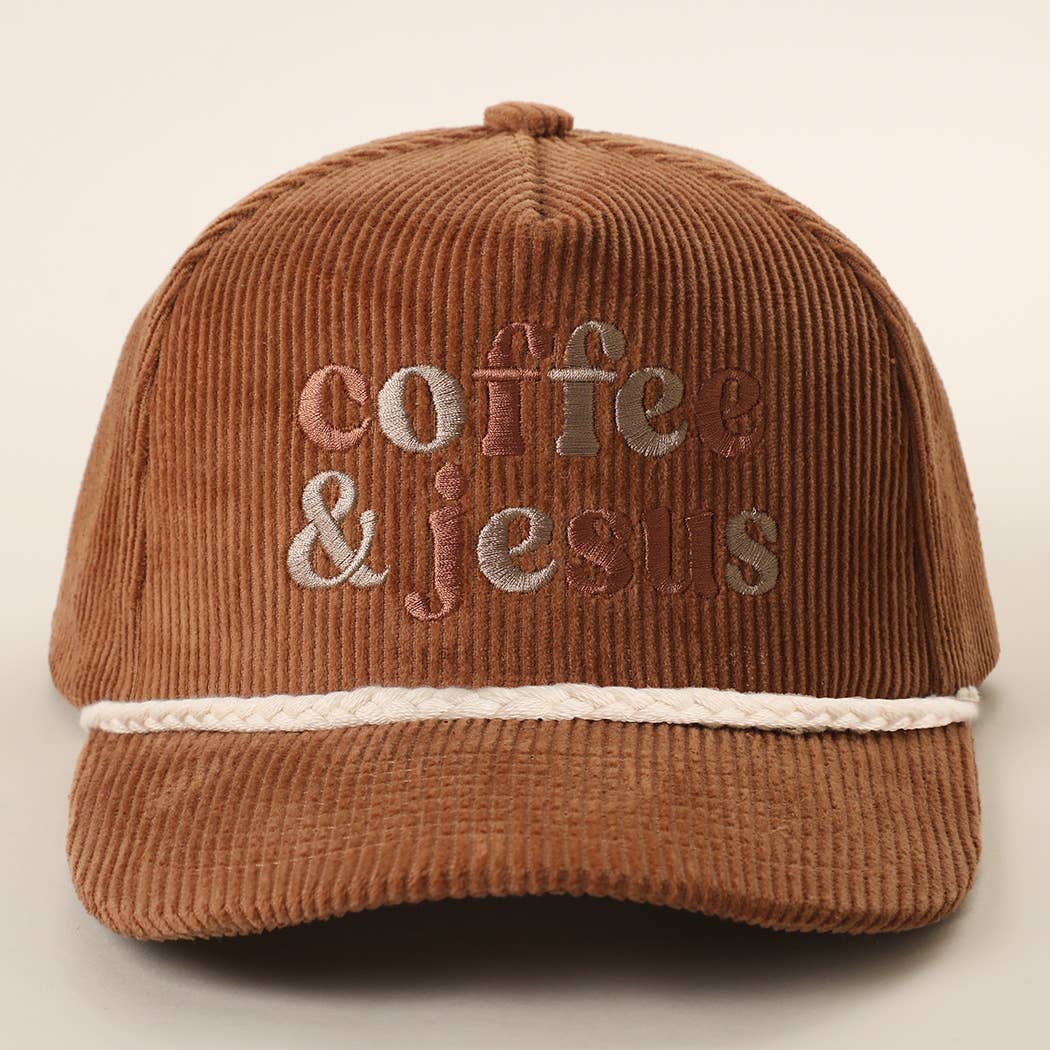 Coffee & Jesus Embroidered Corduroy Rope Trucker Hat