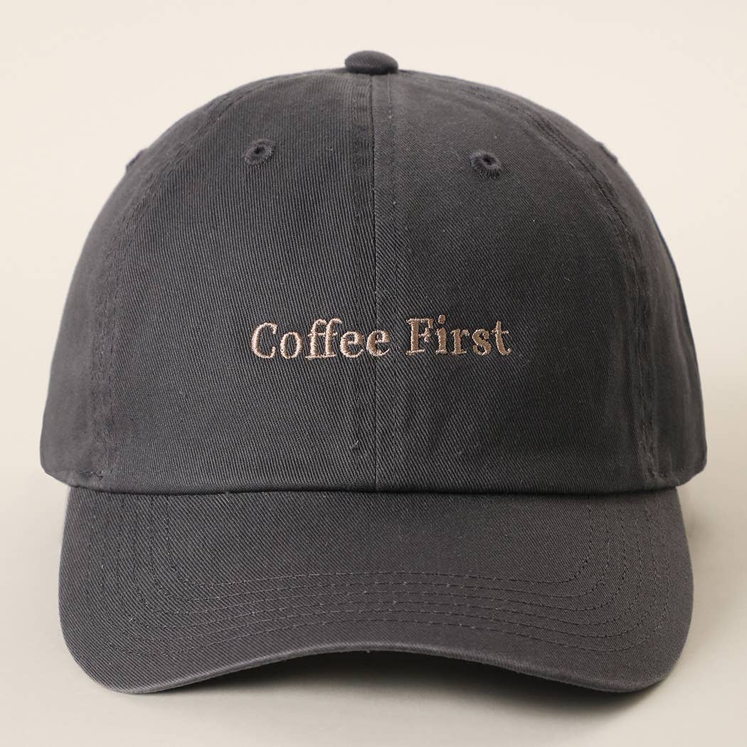 Coffee First Embroidered Washed Cotton Baseball Cap