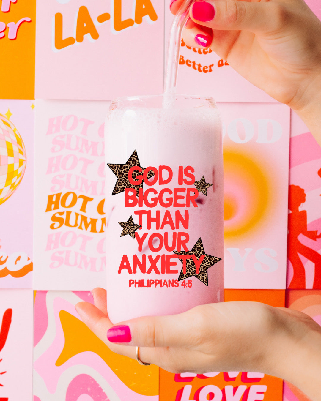 GOD IS BIGGER THAN YOUR ANXIETY GLASS CUP 🐆⭐️❤️