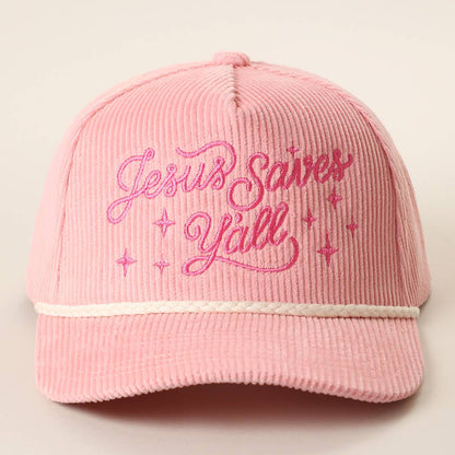 Jesus Saves Y'all Embroidered Corduroy Rope Trucker Hat