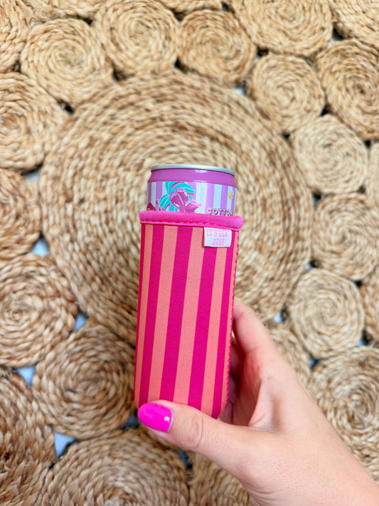 Slim Can Sleeve-Orange and Pink Stripes