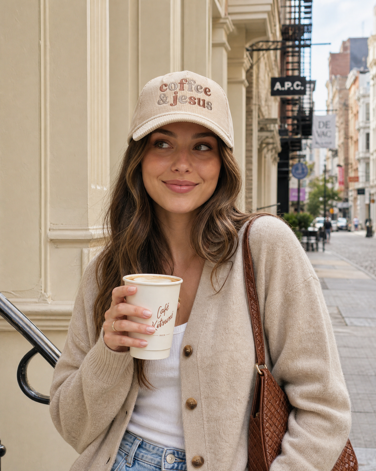 Coffee & Jesus Embroidered Corduroy Rope Trucker Hat