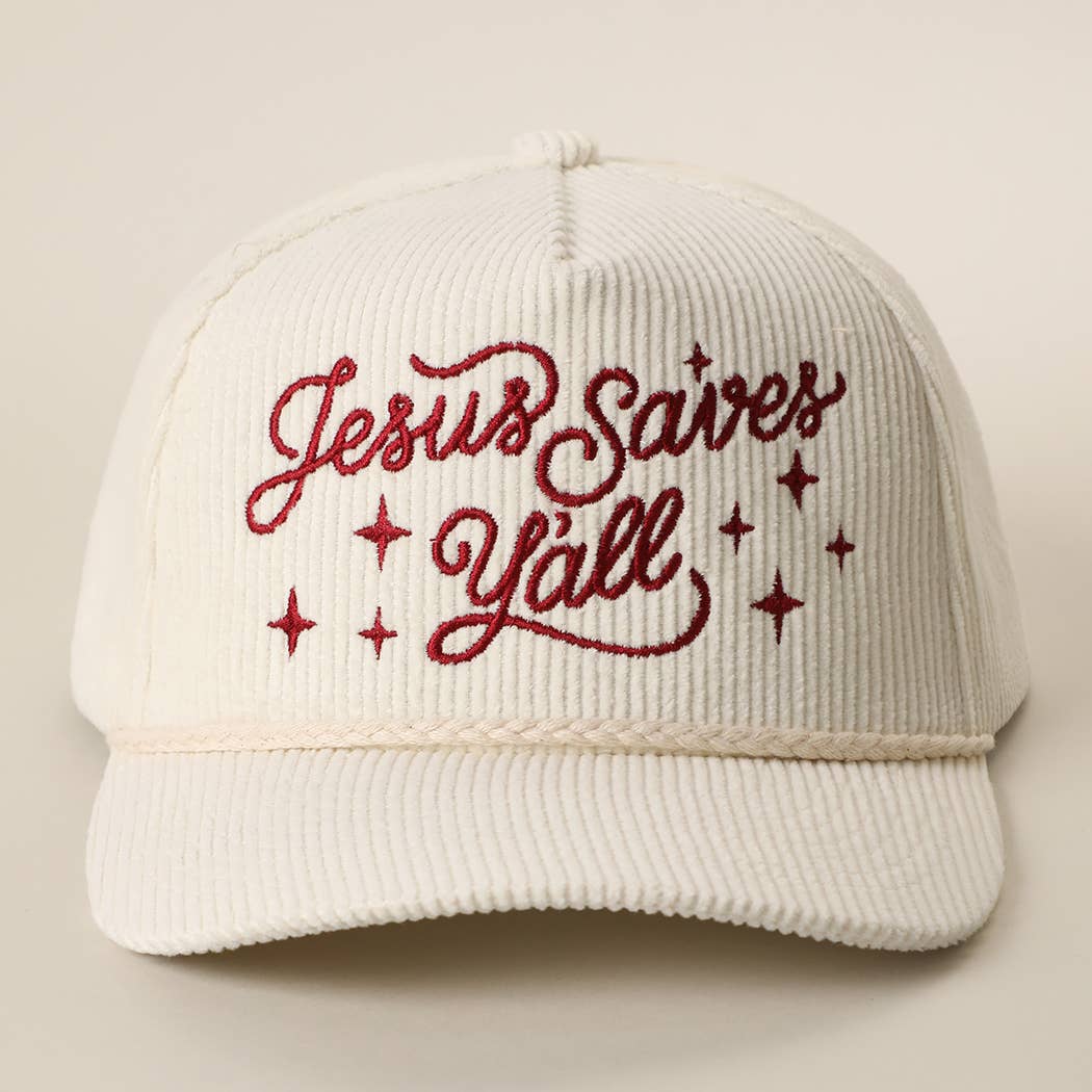 Jesus Saves Y'all Embroidered Corduroy Rope Trucker Hat