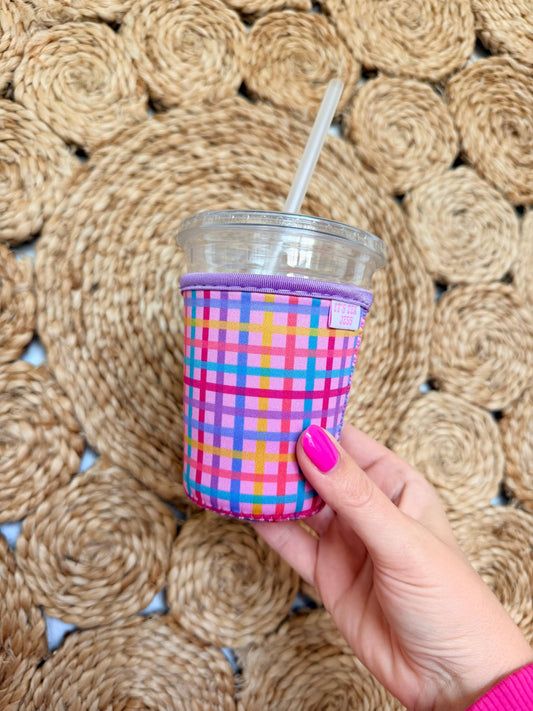 Iced Coffee Sleeve - Rainbow Gingham