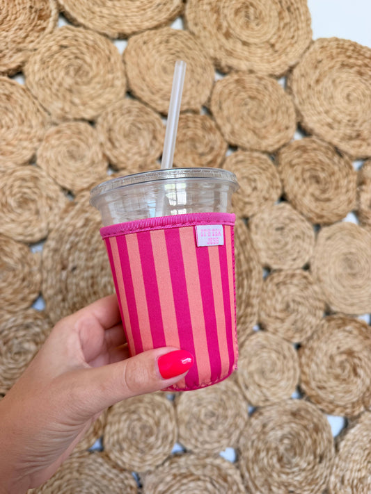 Iced Coffee Sleeve - Pink and Orange Stripe