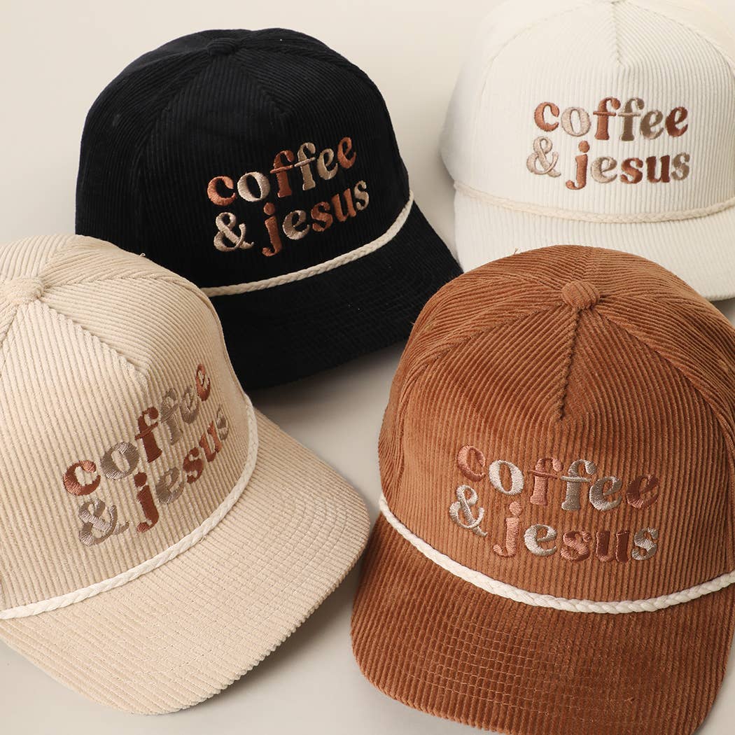 Coffee & Jesus Embroidered Corduroy Rope Trucker Hat