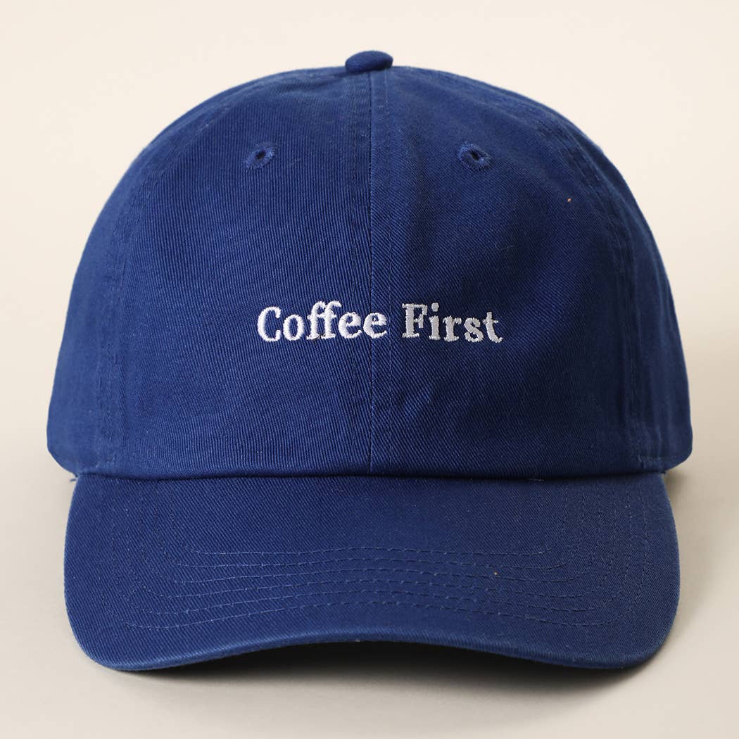 Coffee First Embroidered Washed Cotton Baseball Cap