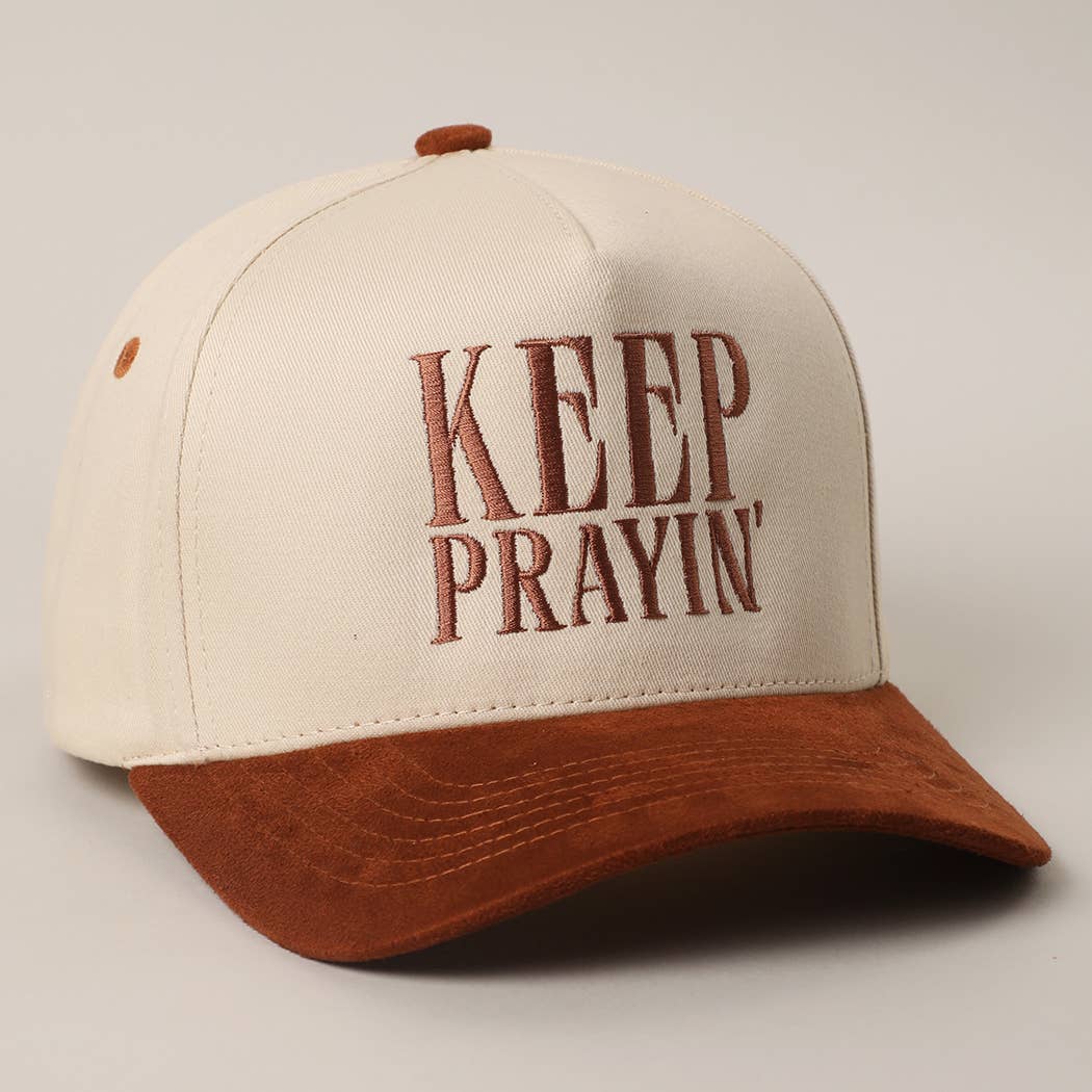 KEEP PRAYIN' Two-toned Suede Canvas Trucker Hat: OGN / One Size