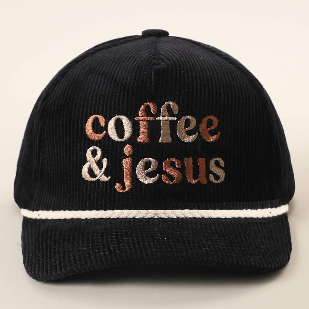 Coffee & Jesus Embroidered Corduroy Rope Trucker Hat