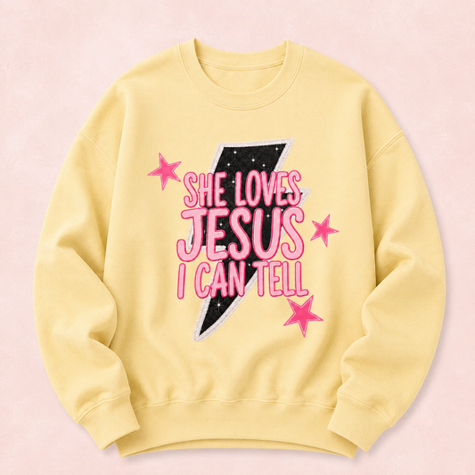 She Loves JESUS I Can Tell CREWNECK ✝️⭐️