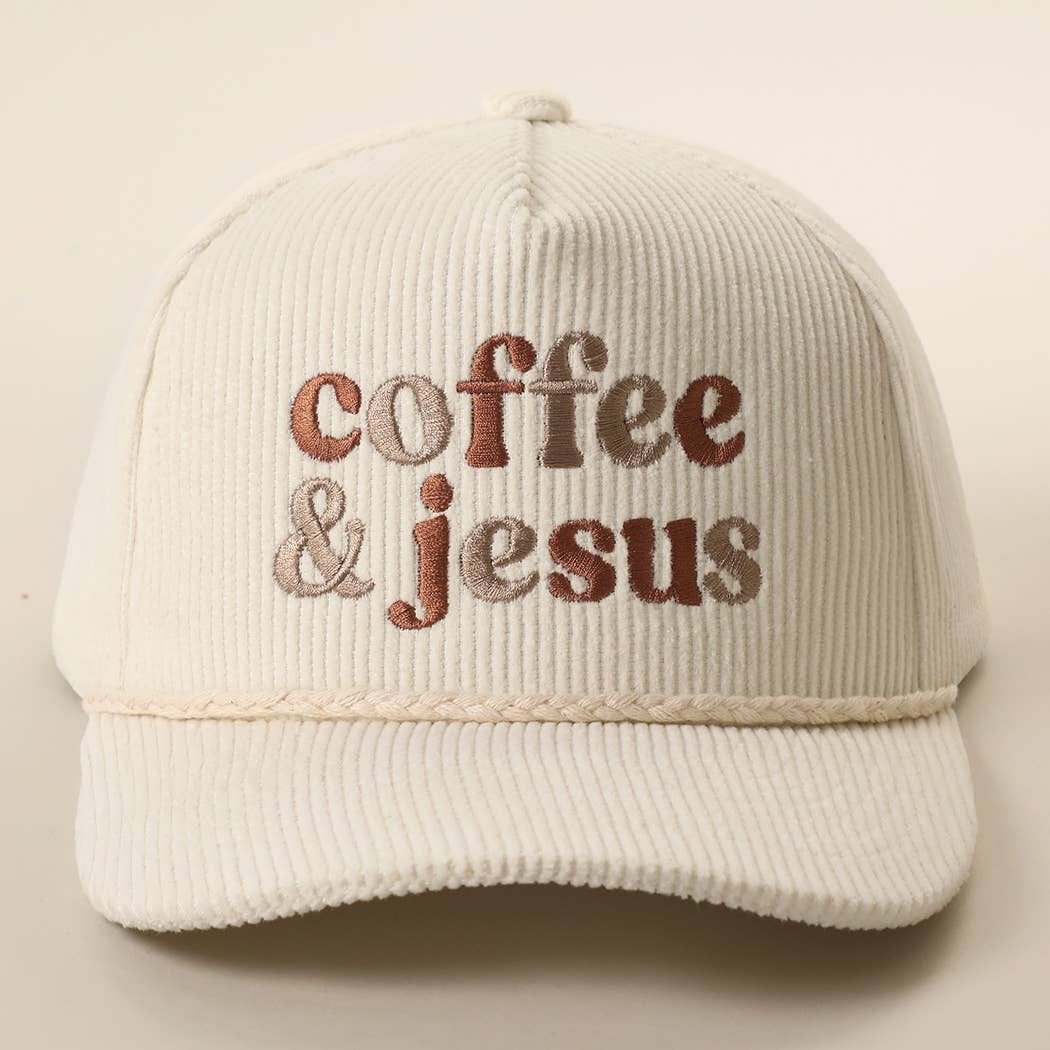 Coffee & Jesus Embroidered Corduroy Rope Trucker Hat