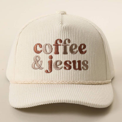 Coffee & Jesus Embroidered Corduroy Rope Trucker Hat