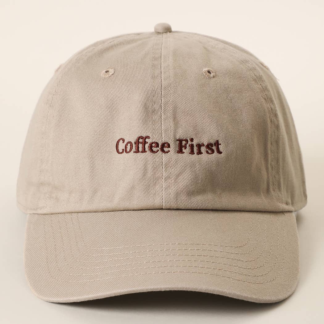 Coffee First Embroidered Washed Cotton Baseball Cap