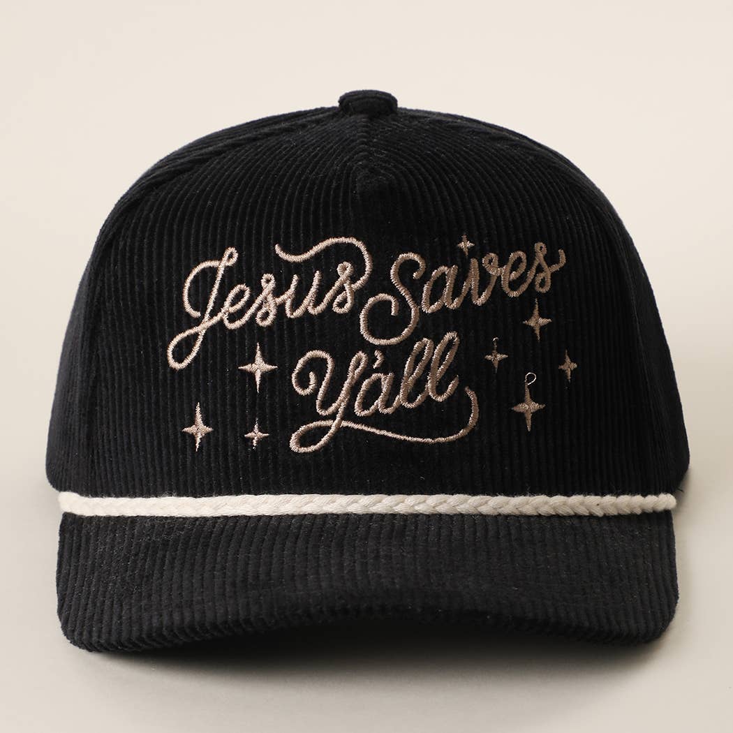 Jesus Saves Y'all Embroidered Corduroy Rope Trucker Hat