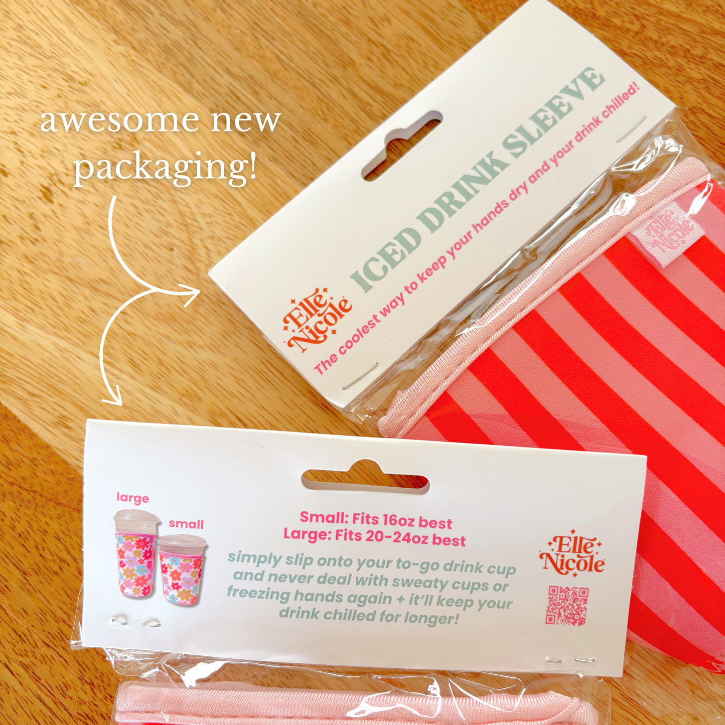 Coffee Cup Cover - Pink & Blue Stripes - Iced Drink Sleeve