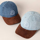 Happy Face Embroidered Brown Visor Denim Cap